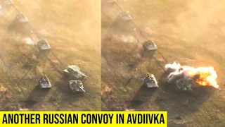Ukrainian Forces crush another Russian armored convoy in the vicinity of Adviivka.
