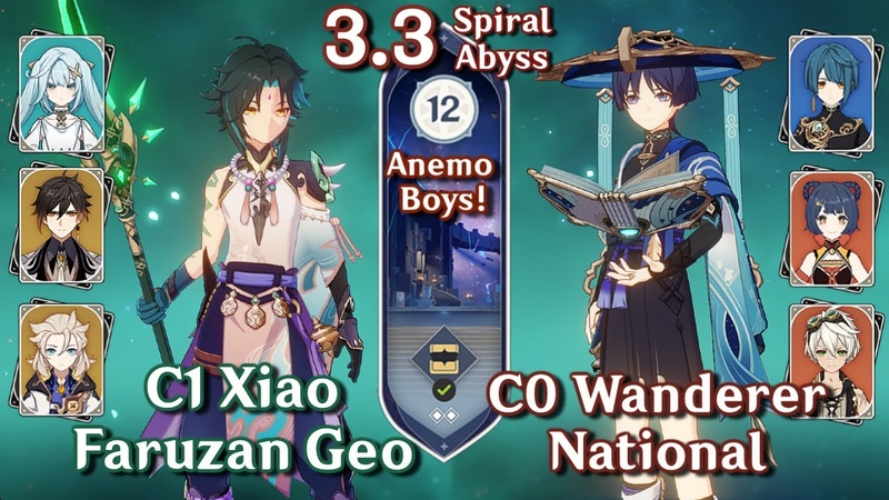 C0 Wanderer National C1 Xiao Faruzan Double Geo, Spiral Abyss 3. 3 Floor 12 9 , Genshin
