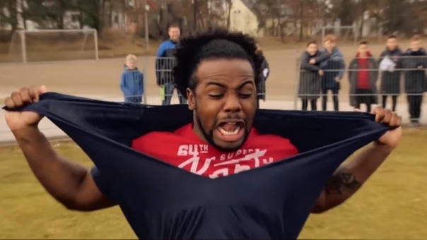 Dave Bulthuis competes against The New Day during a soccer